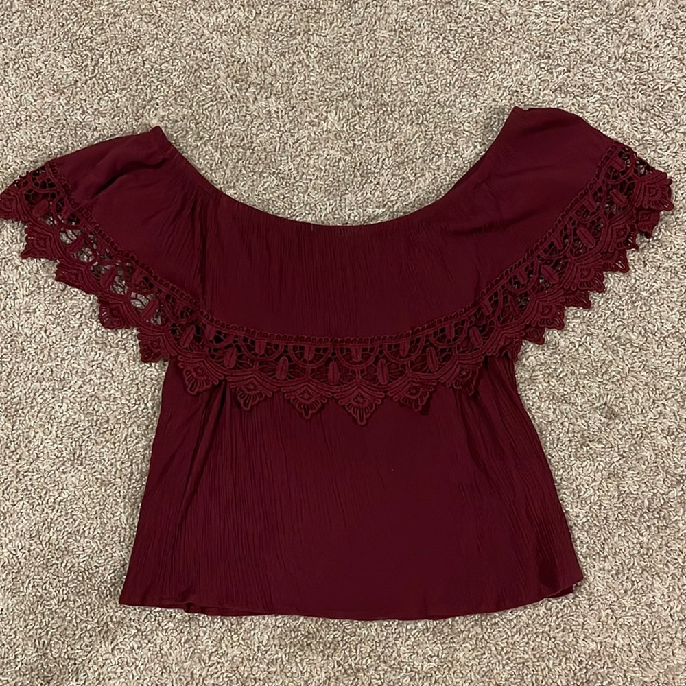 Fashion Nova burgundy off the shoulder blouse (worn once)